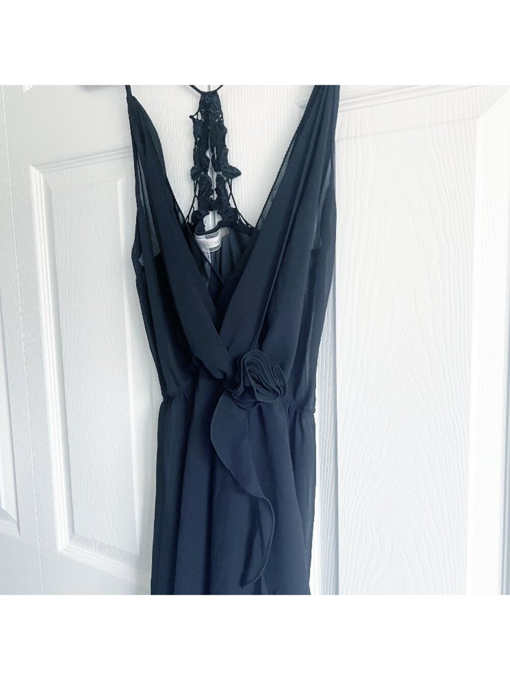 Flora Nikrooz Black Surplice V-Neck Ruffle Lingerie Slip Women's Size Small S